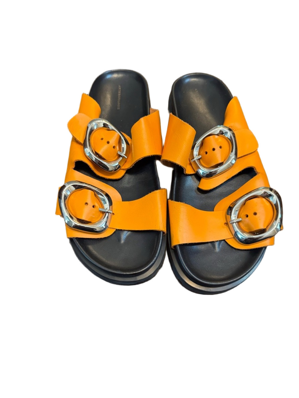 Anthropologie Bright Orange Buckle Slide Sandals
